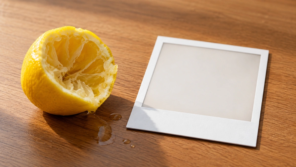 Lemon and blank Polaroid photo illustrating the Dunning–Kruger effect and the 1995 robbery that inspired it