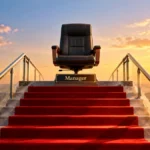 Empty manager's chair at the top of a staircase, illustrating the Peter Principle